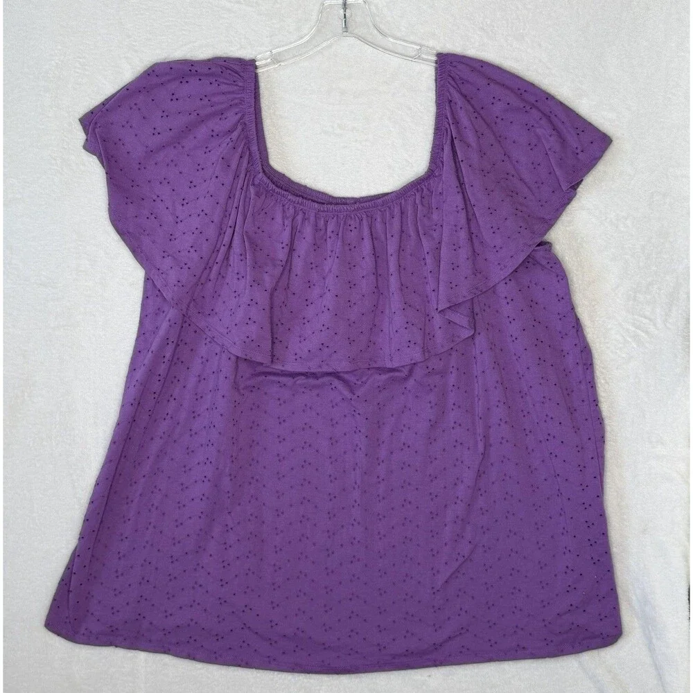 Woman Within Purple Eyelet Off the Shoulder Blouse Top Size 2X 26/28 Feminine